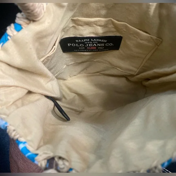 Ralph Lauren Polo Jean Co. Blue & White Bandanna Woven Straw Mini Bag - Picture 10 of 11